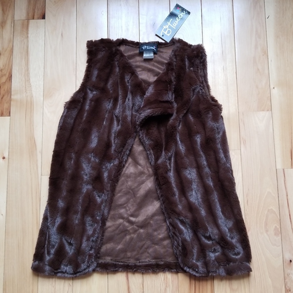 Btween Brown Faux fur vest sz 10/12 NWT